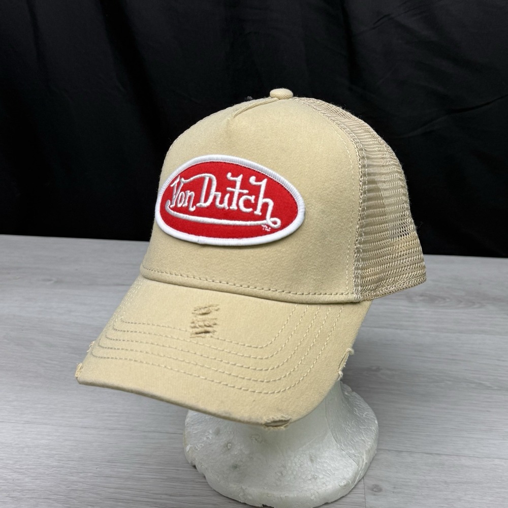 Von Dutch Distressed Dad Hat Khaki Green Cotton Trucker Cap One Size NWT
